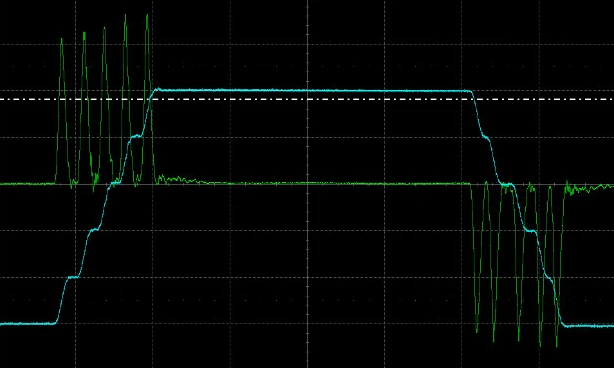 Oscilloscope capture: 5 kV pulse into 100 pF load