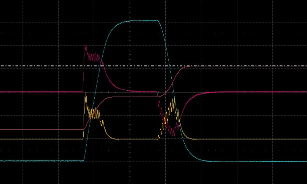 Oscilloscope capture: 9.5 kV pulse, 500 ns edges, into 560 pF load